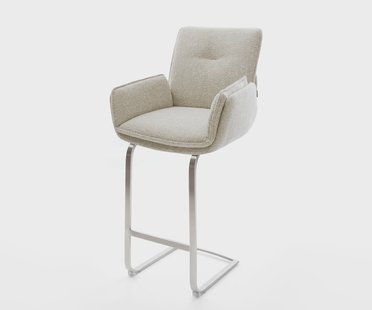 DELIFE Barstoel Nela-Flex Zachte Geweven stof Beige Vrijkantelframe plat roestvrij staal Zilver