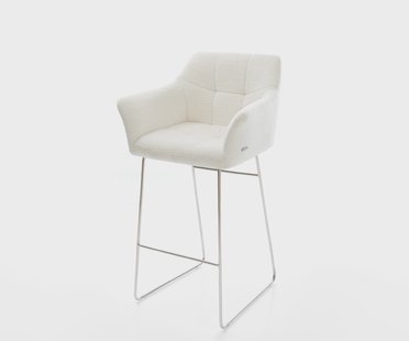 DELIFE Barstoel Yulo-Flex Bouclé zacht Beige Sledeonderstel roestvrij staal Zilver