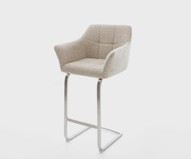 DELIFE Barstoel Yulo-Flex Zachte Geweven stof Beige Vrijkantelframe plat roestvrij staal Zilver