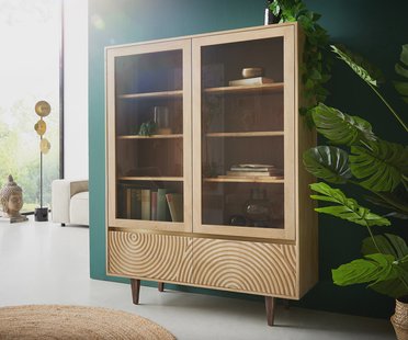 DELIFE Vitrine Budaya 115 x 135 cm mango natuur 4 deuren vierkante poten