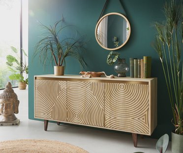 DELIFE Commode Budaya 150 cm mangohout natuur 3 deuren, vierkante pooten