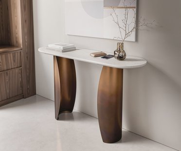 DELIFE Consoletafel Solena 135x40 cm marmer wit metaal goud fusion afwerking