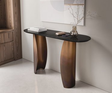 DELIFE Consoletafel Solena 135x40 cm marmer zwart zilver metaal goud fusion afwerking