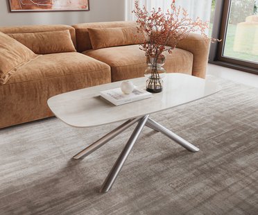DELIFE Salontafel Edge bootvormig 100x50 cm keramiek Onyx Champagne Sarity roestvrij staal geborsteld