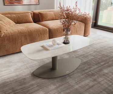 DELIFE Salontafel Edge bootvormig 100x50 cm keramiek Onyx Champagne Vibany metaal effectafwerking titaan
