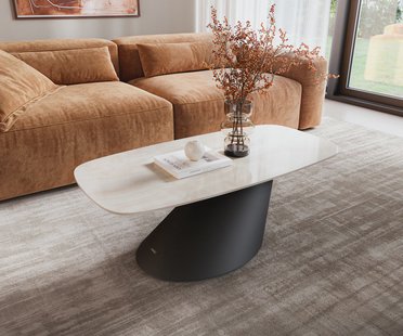DELIFE Salontafel Edge bootvormig 100x50 cm keramiek Onyx Champagne Conis metaal zwart