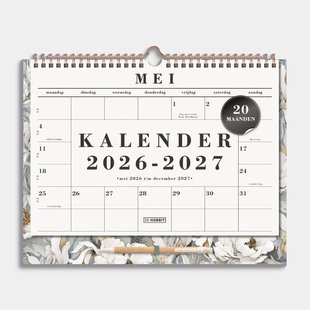 Maandkalender 2026-2027 A4+ Witte Pioenrozen