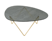 Gubi Pedrera salontafel - messing - gestructureerd rookkleurig glas