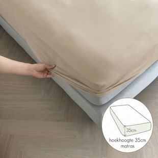 Sale - Kayori Biologisch - Eji - Hoeslaken - Egyptisch perkal - 180x210-220- Zand - Verkoelend Slapen