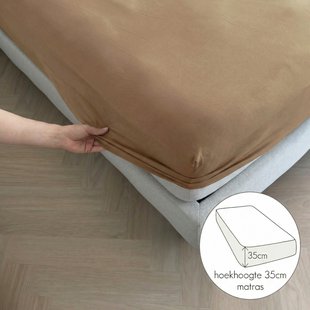 Sale - Kayori Biologisch - Eji - Hoeslaken - Egyptisch perkal - 90x210-220 - Taupe - Verkoelend Slapen