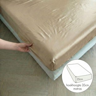 Sale - Kayori Biologisch Saya - Hoeslaken - Katoensatijn - 200x210-220 - Zand