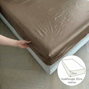 Sale - Kayori Biologisch Saya - Hoeslaken - Katoensatijn - 200x210-220 - Taupe