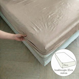 Sale - Kayori Biologisch Saya - Hoeslaken - Katoensatijn - 200x210-220 - Beige
