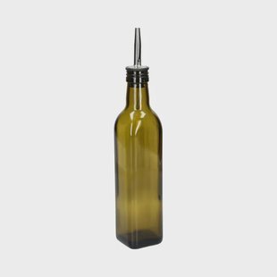 Olie/azijnfles, olijfgroen glas, vierkant, 375 ml