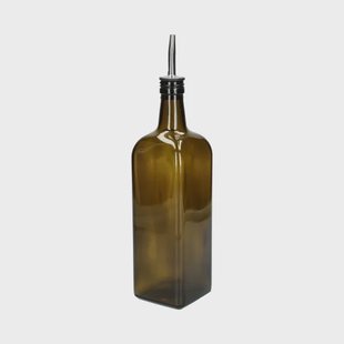 Olie/azijnfles, olijfgroen glas, vierkant, 1 l