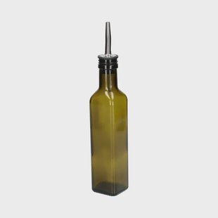 Olie/azijnfles, olijfgroen glas, vierkant, 250 ml