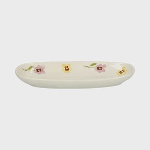 Ovale serveerschaal, steengoed, viooltjes, 25 x 11,5 cm