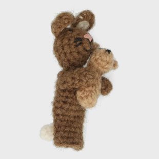 Vingerpopje, konijn met jong, wol, 10 cm