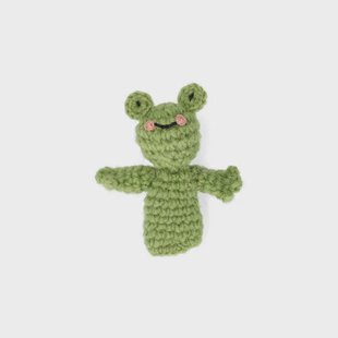 Vingerpopje, kikker, wol, 9 cm