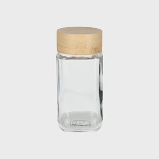 Kruidenpotje vierkant, glas, bamboe dop, 120 ml
