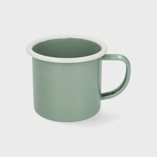 Beker met oor, emaille, grijsgroen/wit, &Oslash;8 cm