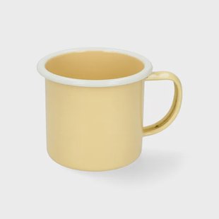 Beker met oor, emaille, lichtgeel met witte rand, &Oslash;8 cm