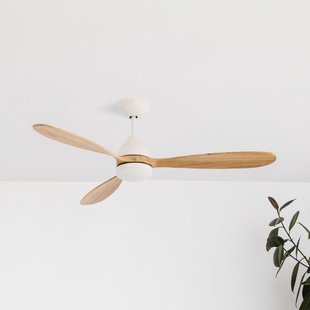 LED plafondventilator Poros, Ø 132 cm, wit/licht hout - Faro FARO BARCELONA - Woonkamer - Modern - Metaal