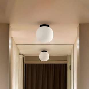 Amelia badkamer plafondlamp, zwart/opaal, glas, Ø 21,5 cm FARO BARCELONA - Modern - Met lampenkap
