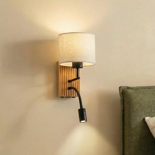 Lieske wandlamp beige textiel E27 LED leeslampje Lucande - Woonkamer - Modern - Stof - Met lampenkap