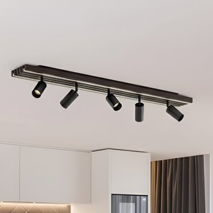Tiron LED plafondspot, 5-lamps, 100 cm, eikenhout Lucande - Woonkamer - Modern - Meerdere lampen