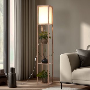 Birta vloerlamp, houtkleurig/wit, plank, hout Lindby - Woonkamer - Modern - Hoekig
