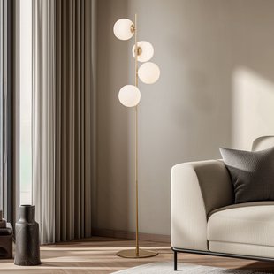 Isandro vloerlamp, opaal/goud, 4-lamps, glas/metaal Lucande - Woonkamer - Modern - Meerdere lampen