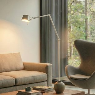 Silka vloerlamp, nikkel satijn, verstelbaar, 216 cm, E27 Lucande - Werkkamer / Kantoor - Modern - Metaal - 1 lamp