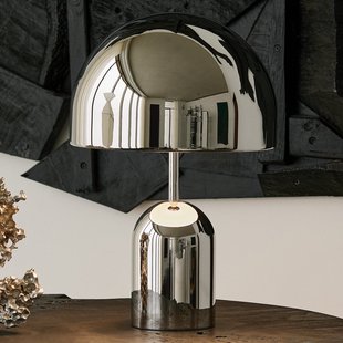 Bell tafellamp H42,5 zilver Tom Dixon - Woonkamer - Designer - Metaal - Met lampenkap