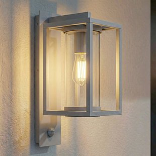 Ferda buitenwandlamp, sensor, E27, IP44, lichtgrijs Lucande - Terras - Modern - Aluminium - 1 lamp
