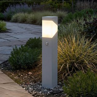 Kiran sokkellamp, lichtgrijs, sensor, 60 cm, E27, IP44 Lucande - Terras - Modern - Aluminium - 1 lamp