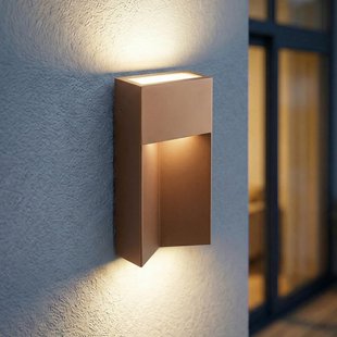 Kaholo LED buiten wandlamp, CCT, aluminium, IP44, bruin, hoekig Lucande - Modern