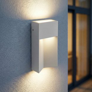 Kaholo LED buiten wandlamp, CCT, aluminium, IP44, lichtgrijs, hoekig Lucande - Modern