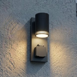 Enerio buitenwandlamp, IP44, GU10, zwart, stopcontact, aluminium Lindby - Modern - 1 lamp