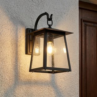 Xavon buitenwandlamp, E27, zwart, IP44, lantaarn Lucande - Balkon - Landhuis / Rustiek - Aluminium - 1 lamp