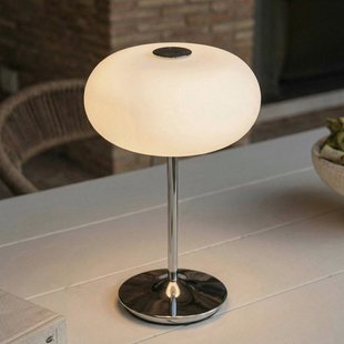Anoria LED-zaklamp op oplaadbare batterij, chroom/wit, glas, USB Lucande - Woonkamer - Designer - 1 lamp