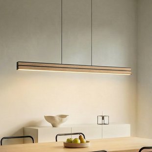 Lisene LED hanglamp, eiken/zwart, CCT, 117 cm Quitani - Eetkamer - Designer - Hout - Langwerpig