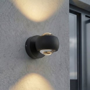 Focra LED wandspot, zwart, 2-lamps, CCT, IP54 Lindby - Metaal - Rond