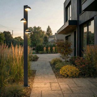 Velira LED buitenlamp, 3-lamps, 220 cm, IP44, zwart, metaal Lucande - Modern - Meerdere lampen