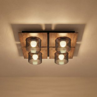 Eiko LED plafondlamp, walnoot/rookgrijs, glas, 42 cm, hoekig Lucande - Woonkamer - Modern - Kunststof