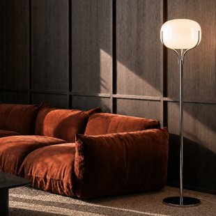 Christo vloerlamp, hoogte 160 cm, chroom/wit, glas Lucande - Woonkamer - Designer - Met lampenkap