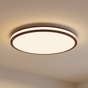 Emiva LED plafondlamp, donker hout, CCT, Ø 50 cm, dimbaar, timer Lindby - Woonkamer - Modern - 1 lamp