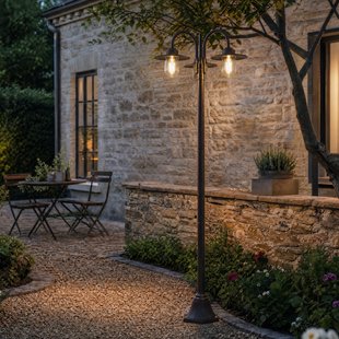 Bilma buitenlamp, hoogte 220 cm, roestkleurig, 3-lamps, glas, IP65 Lindby - Modern - Aluminium - Meerdere lampen