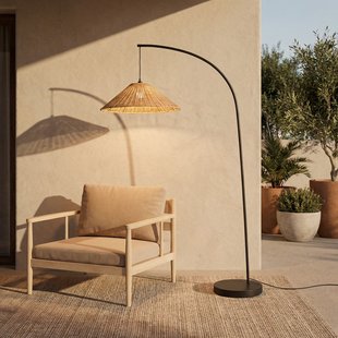 Taniola buiten vloerlamp, 195 cm, E27, conisch, rotan, IP44 Lucande - Terras - Landhuis / Rustiek - Hout - 1 lamp