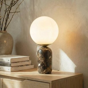 Lennes tafellamp, Ø 20 cm, glas, bruin, marmer Lindby - Woonkamer - Modern - 1 lamp